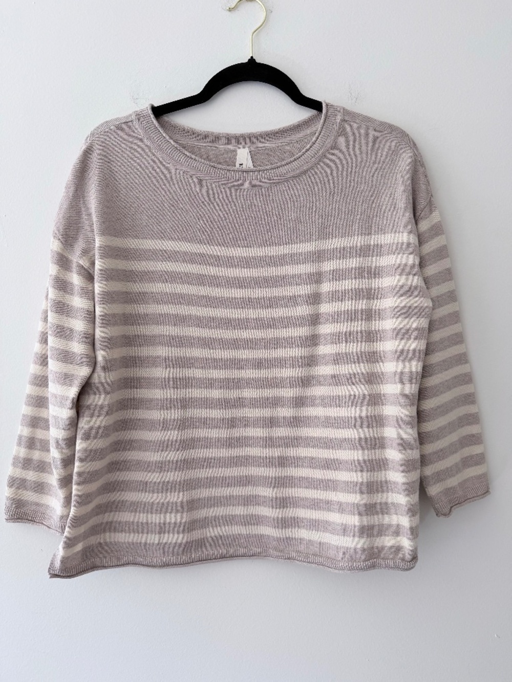 Pact Organic Cotton Women's Oat and Cream Striped Soft Drop Shoulder Sweater